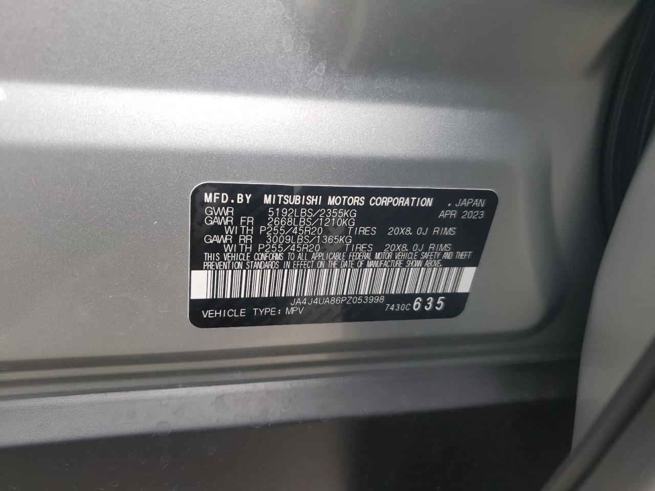 2023 Mitsubishi Outlander Se VIN: JA4J4UA86PZ053998 Lot: 86101505