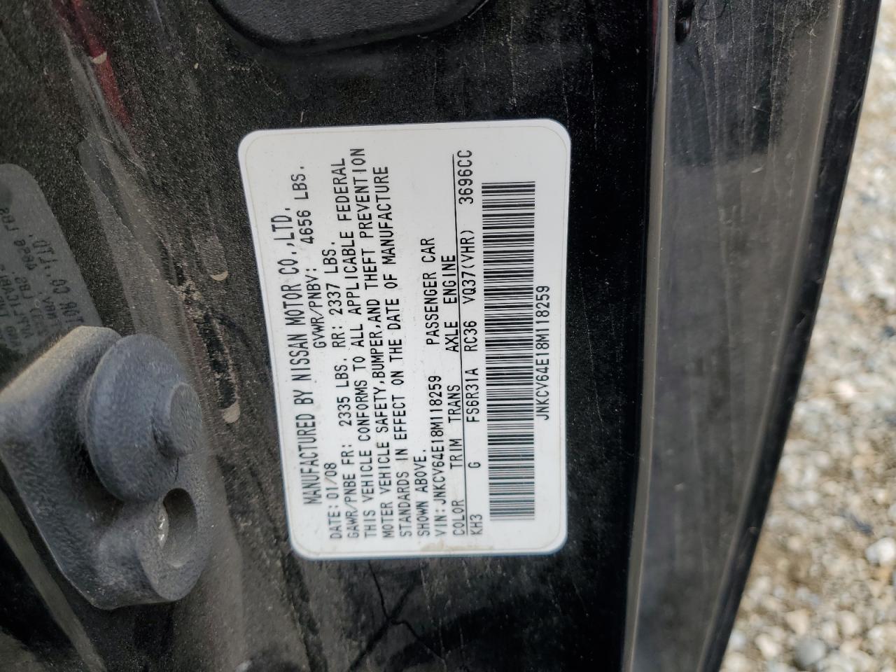 2008 Infiniti G37 Base VIN: JNKCV64E18M118259 Lot: 81529205