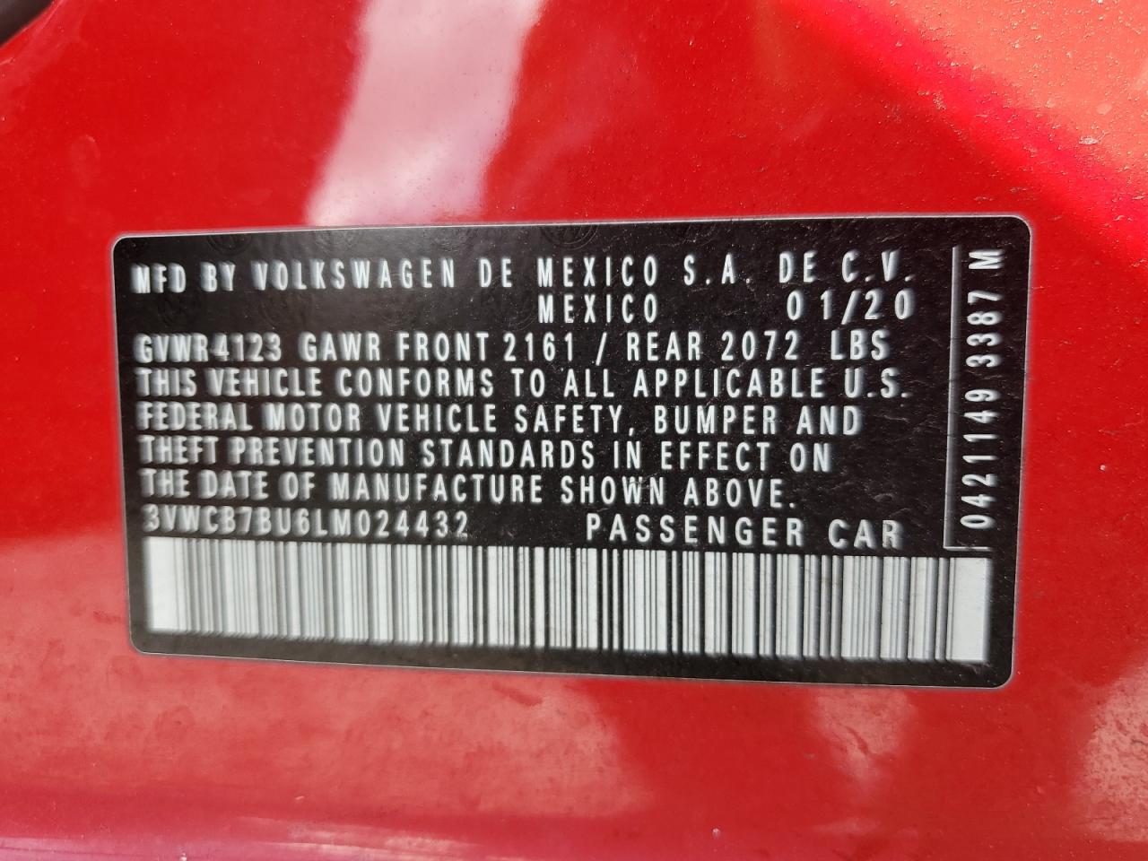 2020 Volkswagen Jetta S VIN: 3VWCB7BU6LM024432 Lot: 85332505