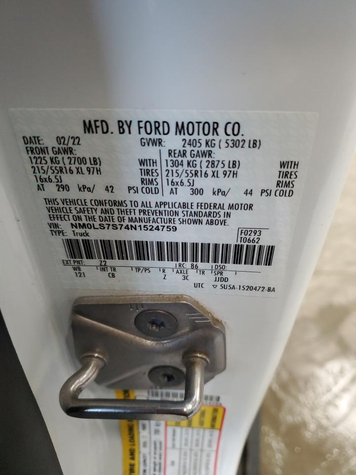 2022 Ford Transit Connect Utility / Service Van VIN: NM0LS7S74N1524759 Lot: 89876615