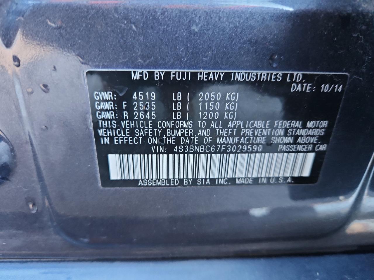 2015 Subaru Legacy 2.5I Premium VIN: 4S3BNBC67F3029590 Lot: 85369425