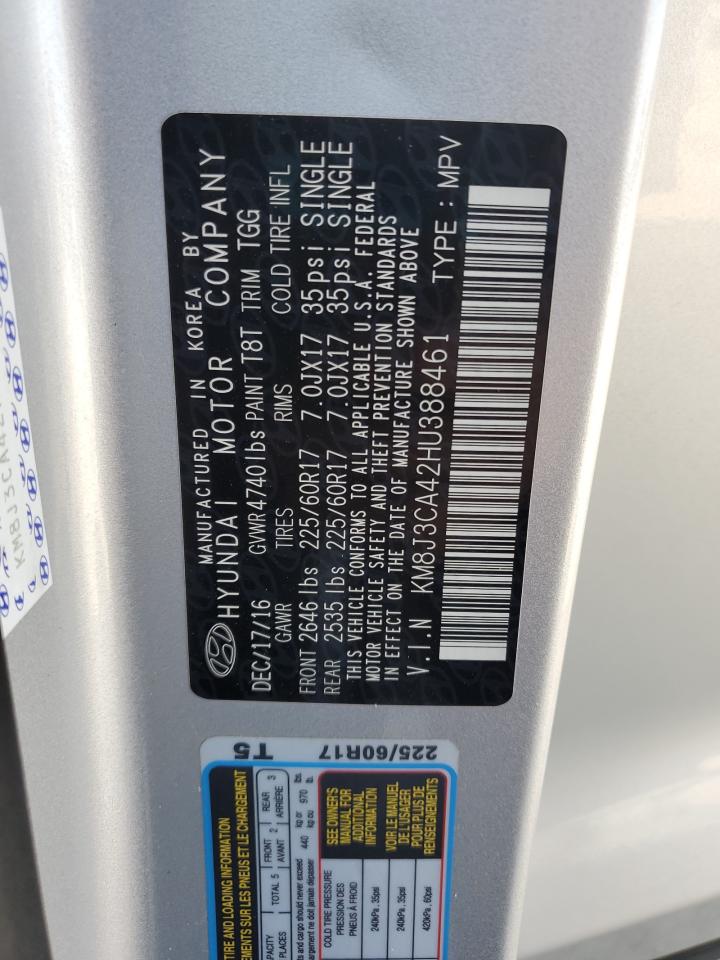 2017 Hyundai Tucson Limited VIN: KM8J3CA42HU388461 Lot: 81824945