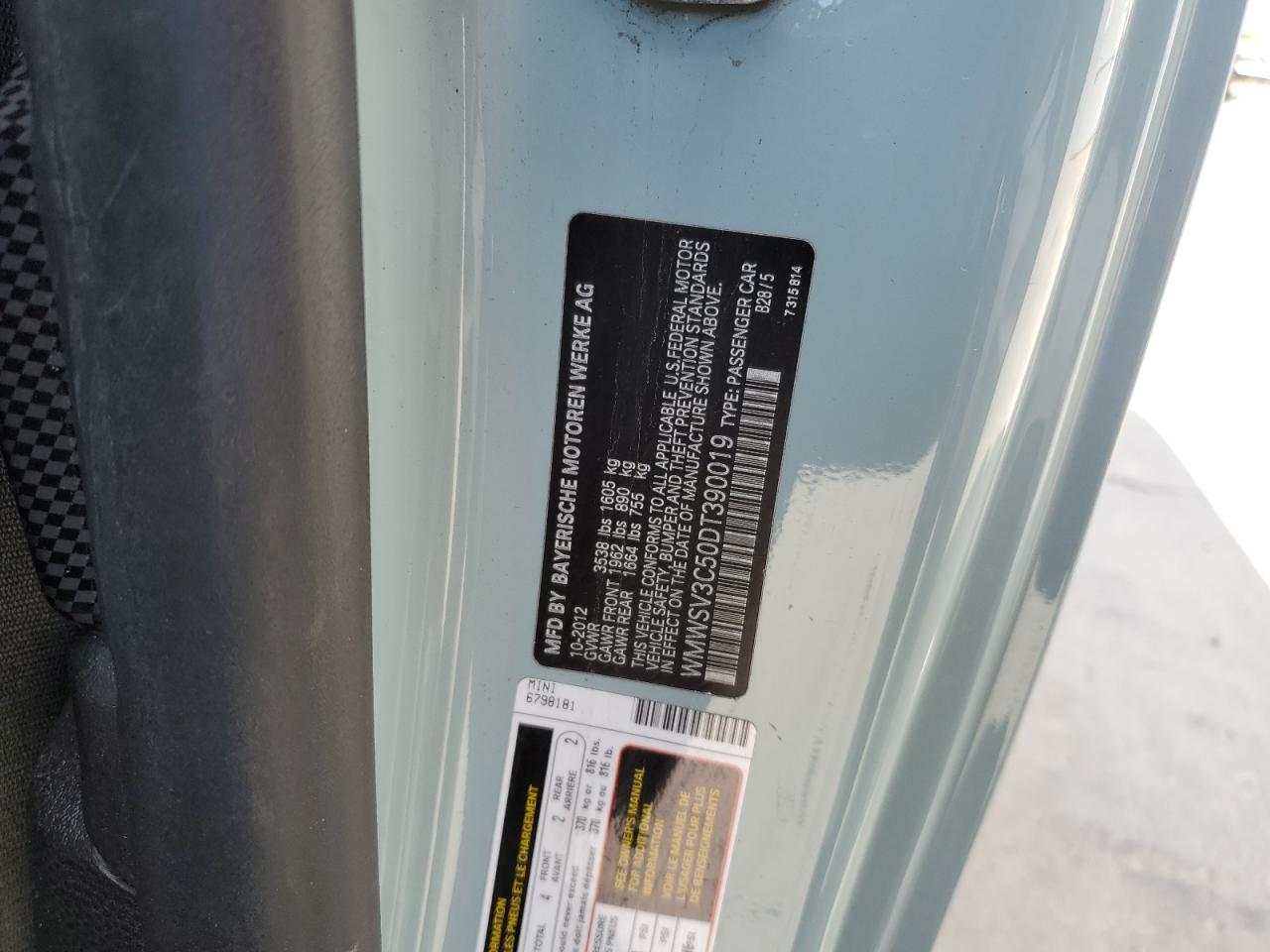 2013 Mini Cooper S VIN: WMWSV3C50DT390019 Lot: 87037745