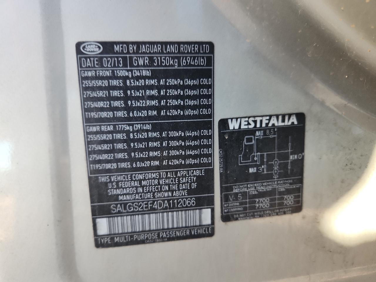 2013 Land Rover Range Rover Supercharged VIN: SALGS2EF4DA112066 Lot: 84660605