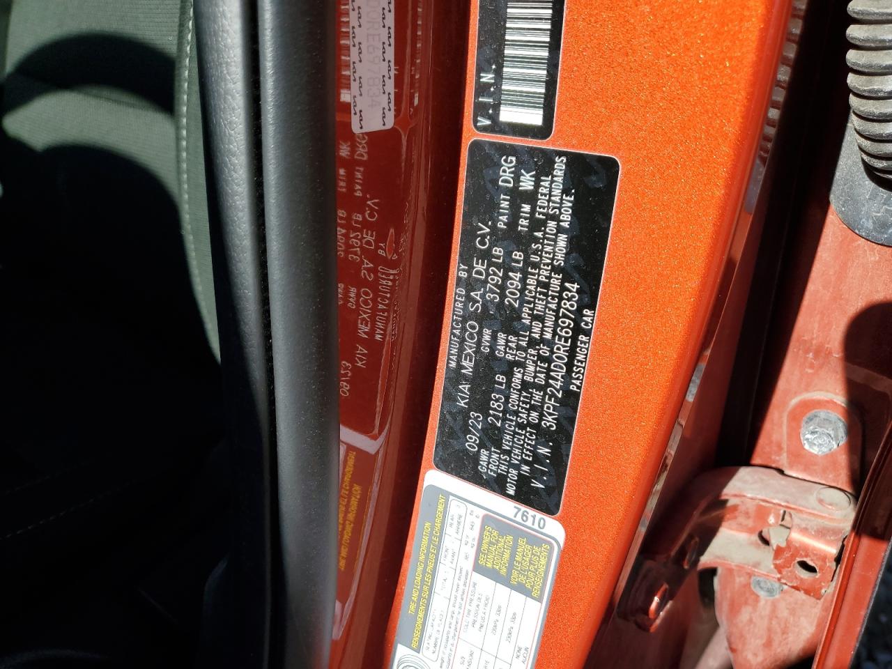 2024 Kia Forte Lx VIN: 3KPF24AD0RE697834 Lot: 85268085