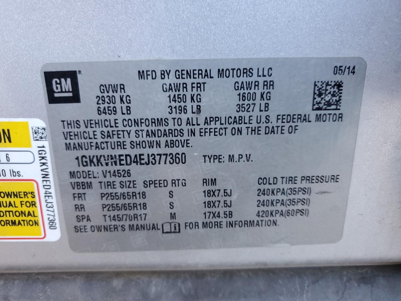 2014 GMC Acadia Sle VIN: 1GKKVNED4EJ377360 Lot: 85579645