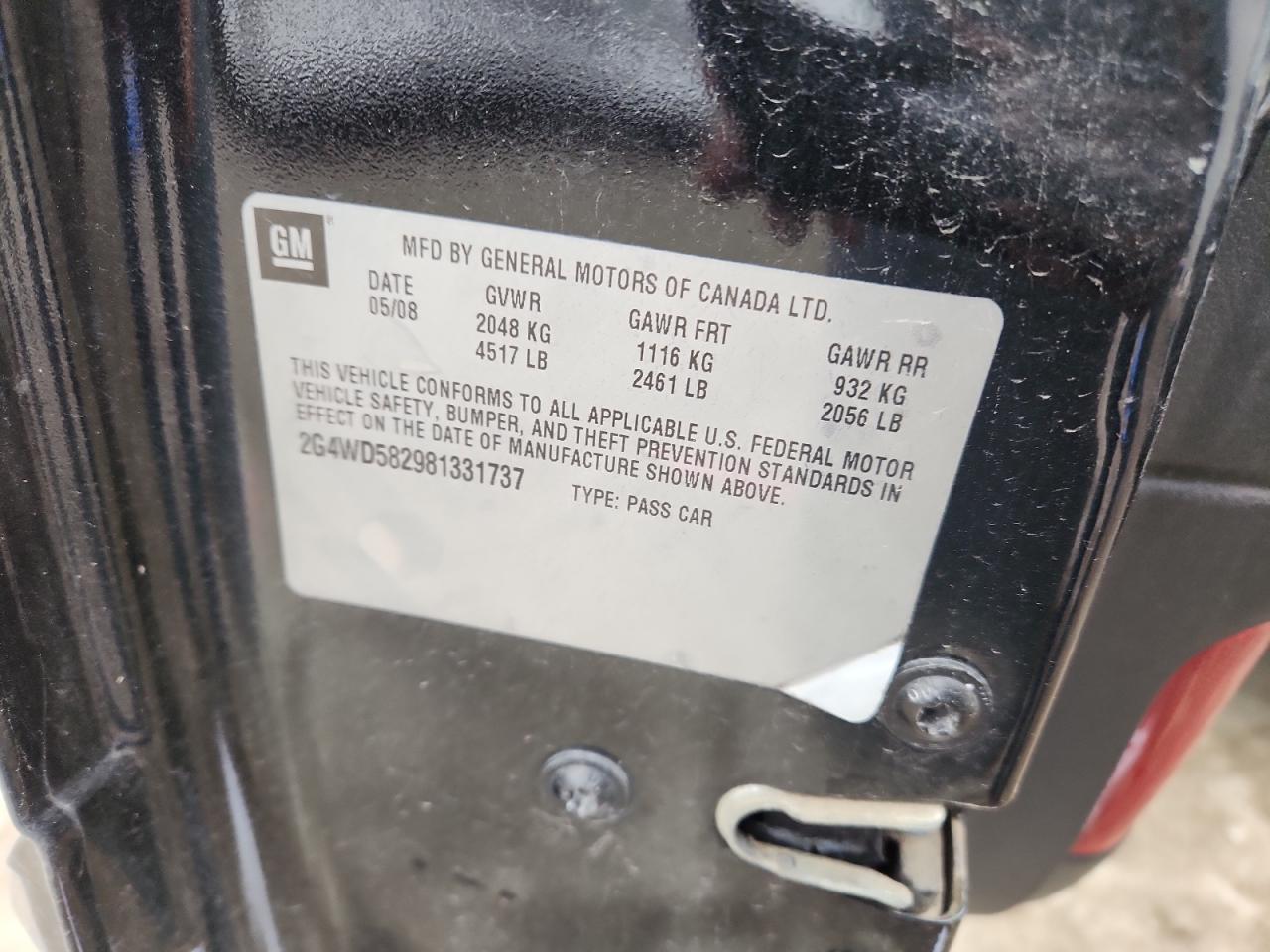 2008 Buick Lacrosse Cxl VIN: 2G4WD582981331737 Lot: 85915315