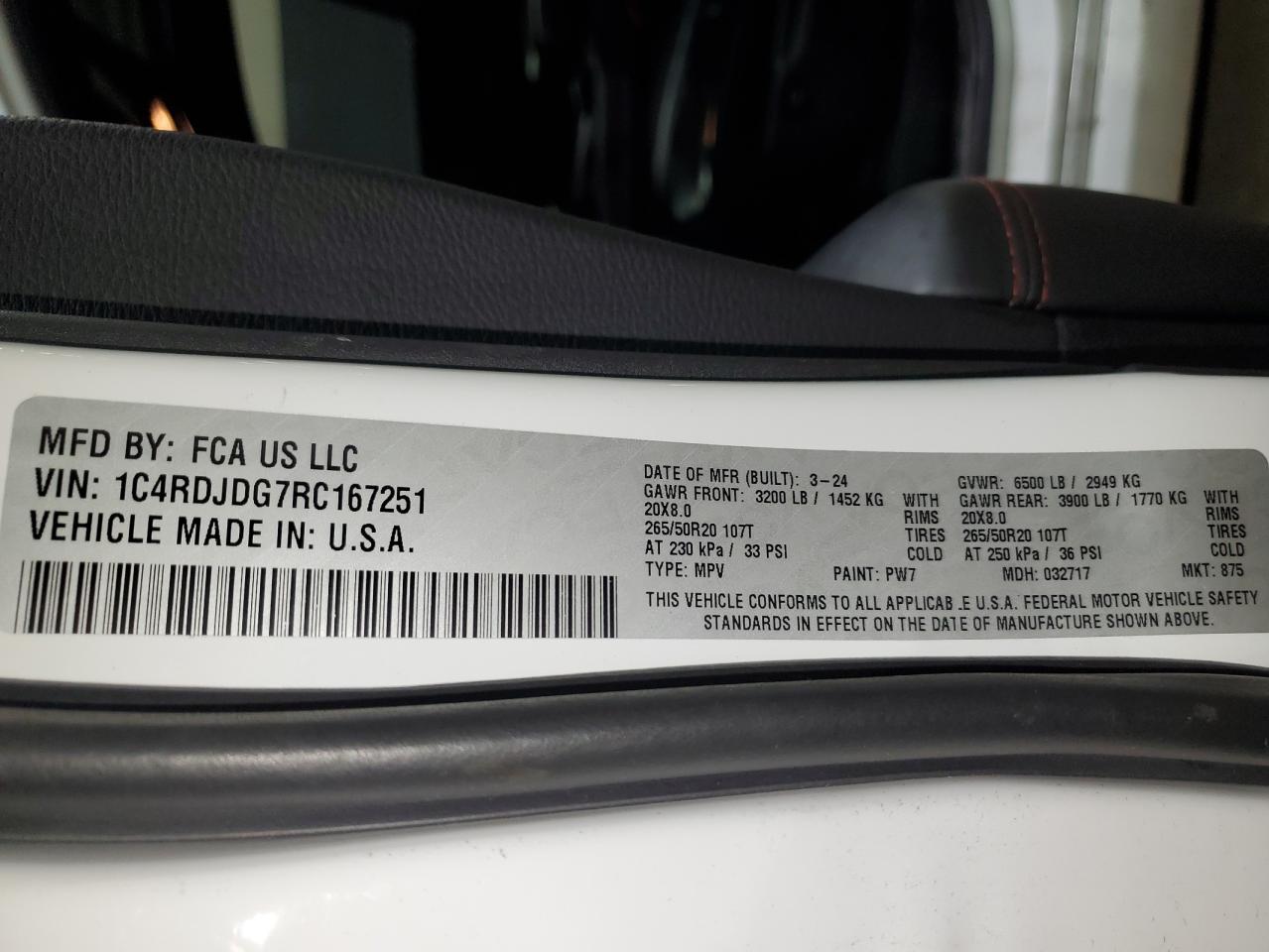 2024 Dodge Durango Gt VIN: 1C4RDJDG7RC167251 Lot: 86279915