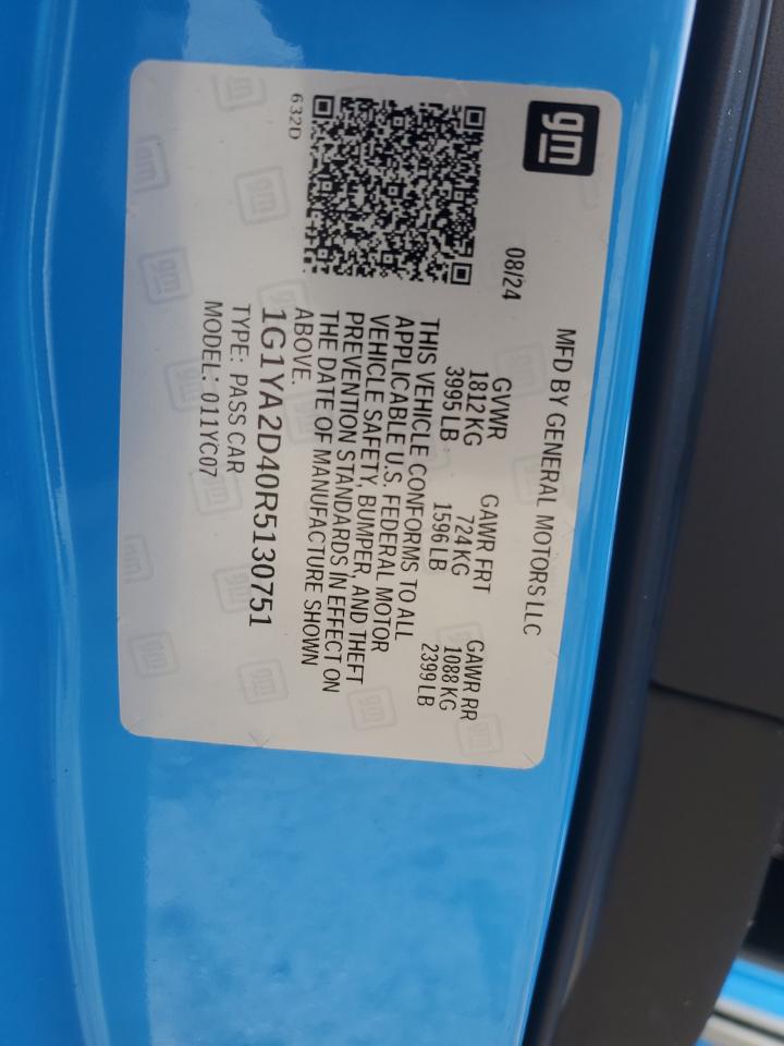 2024 Chevrolet Corvette Stingray 1Lt VIN: 1G1YA2D40R5130751 Lot: 84443435