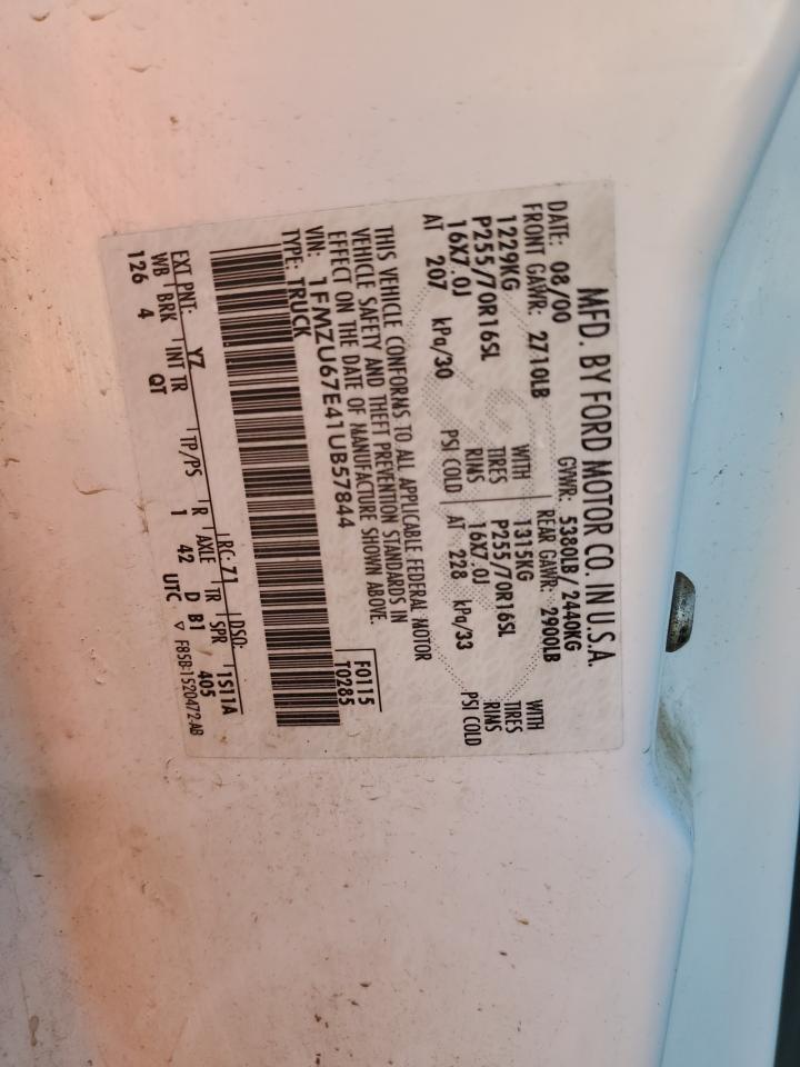 2001 Ford Explorer Sport Trac VIN: 1FMZU67E41UB57844 Lot: 87052605