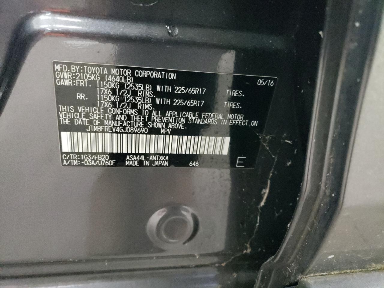 2016 Toyota Rav4 Le VIN: JTMBFREV4GJ089690 Lot: 85386445