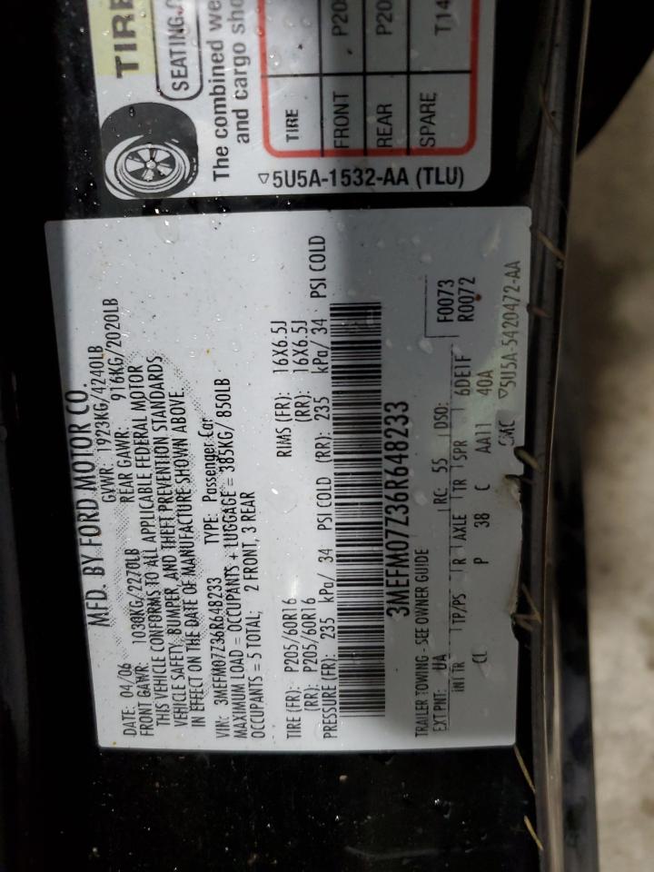 2006 Mercury Milan VIN: 3MEFM07Z36R648233 Lot: 82301125