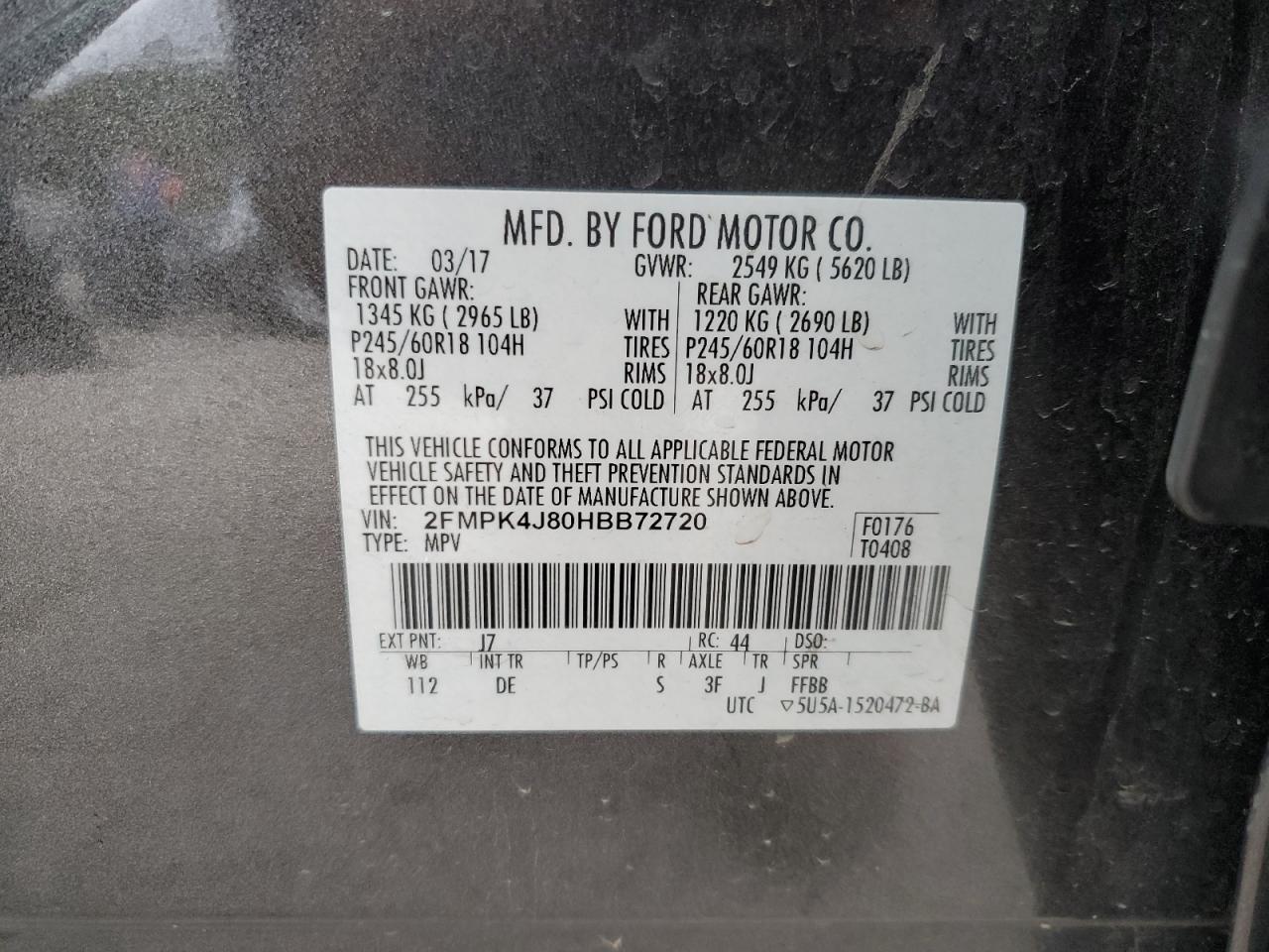 2017 Ford Edge Sel VIN: 2FMPK4J80HBB72720 Lot: 89723975