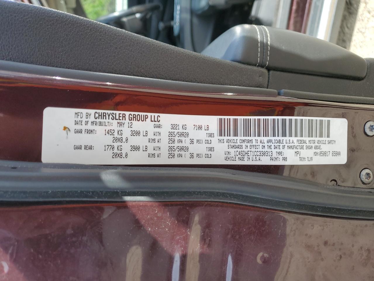 2012 Dodge Durango Citadel VIN: 1C4SDHET1CC330313 Lot: 82342205