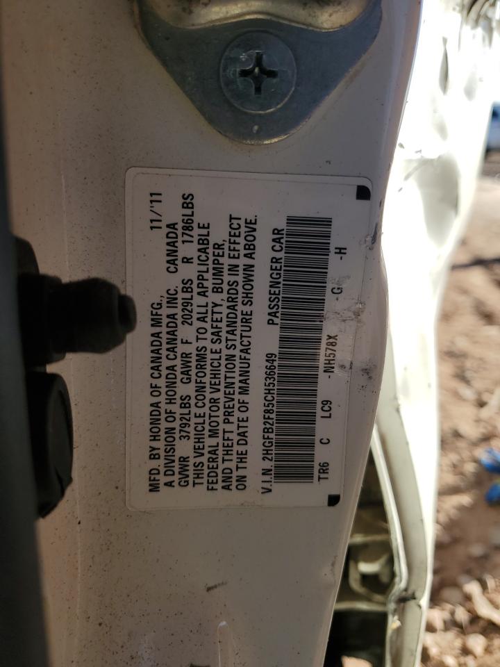 2012 Honda Civic Ex VIN: 2HGFB2F85CH536649 Lot: 82288745