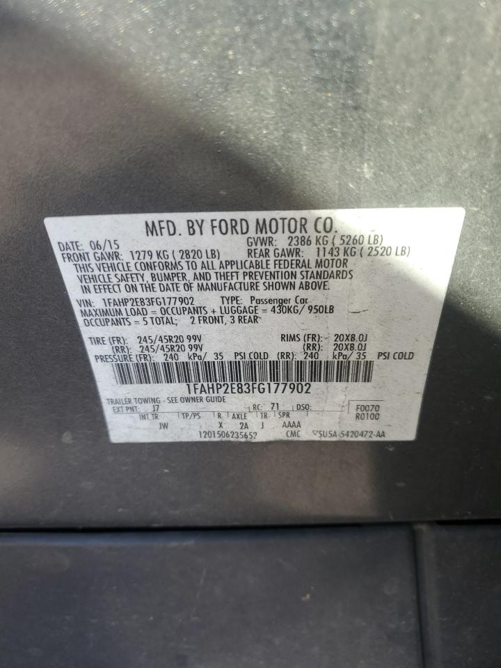 2015 Ford Taurus Sel VIN: 1FAHP2E83FG177902 Lot: 86180635