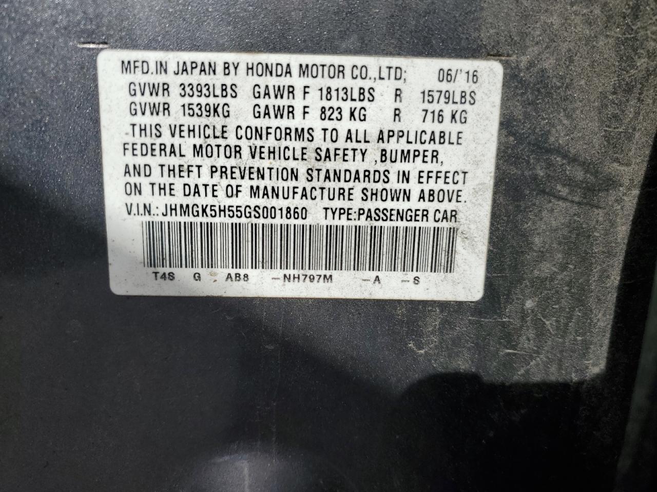 2016 Honda Fit Lx VIN: JHMGK5H55GS001860 Lot: 85480005