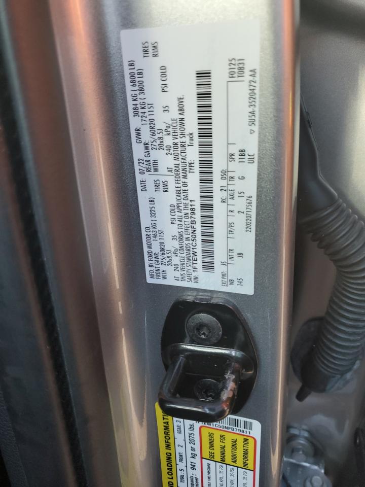 2022 Ford F150 Supercrew VIN: 1FTEW1C50NFB79811 Lot: 86711195