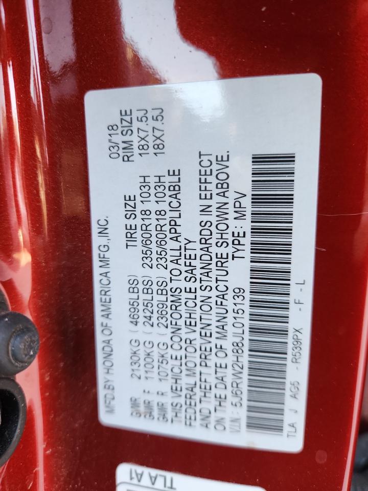 2018 Honda Cr-V Exl VIN: 5J6RW2H88JL015139 Lot: 82722785