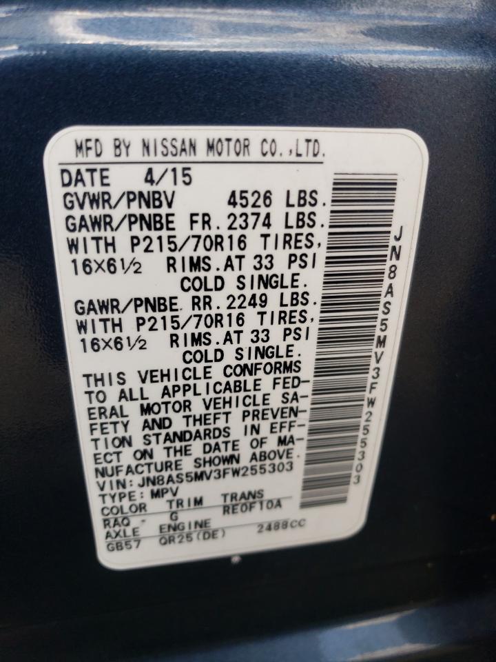 2015 Nissan Rogue Select S VIN: JN8AS5MV3FW255303 Lot: 84278955