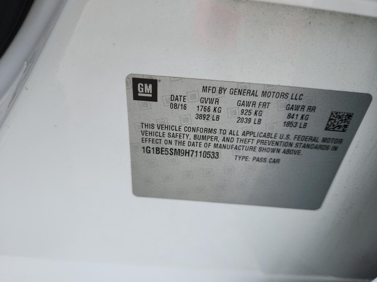 2017 Chevrolet Cruze Lt VIN: 1G1BE5SM9H7110533 Lot: 86123325