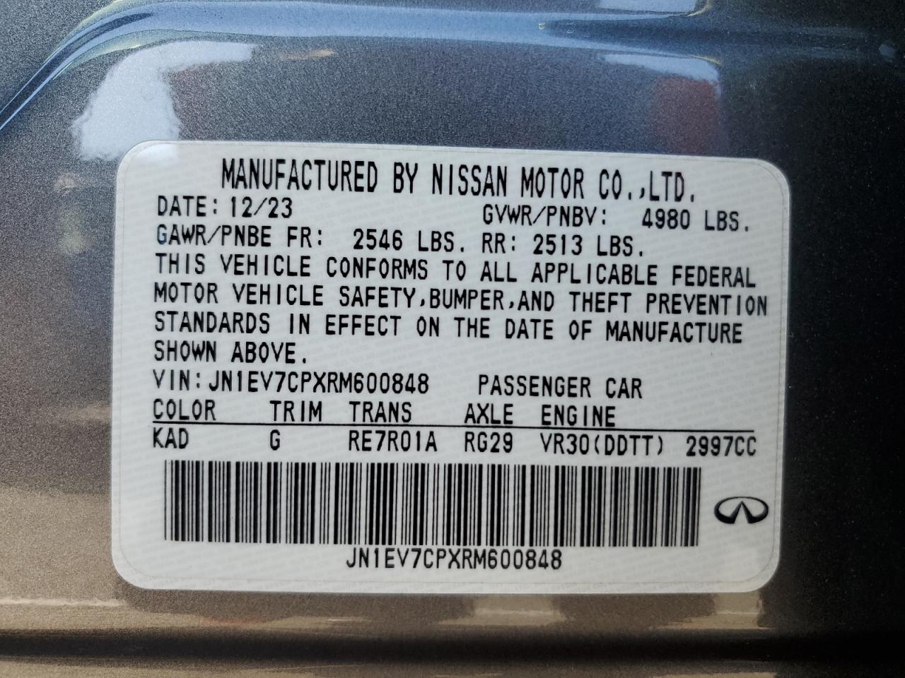 2024 Infiniti Q50 Sensory VIN: JN1EV7CPXRM600848 Lot: 86186995