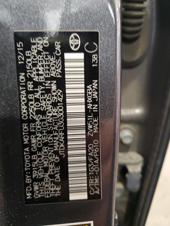 2016 Toyota Prius VIN: JTDKARFU3G3001429 Lot: 85145415