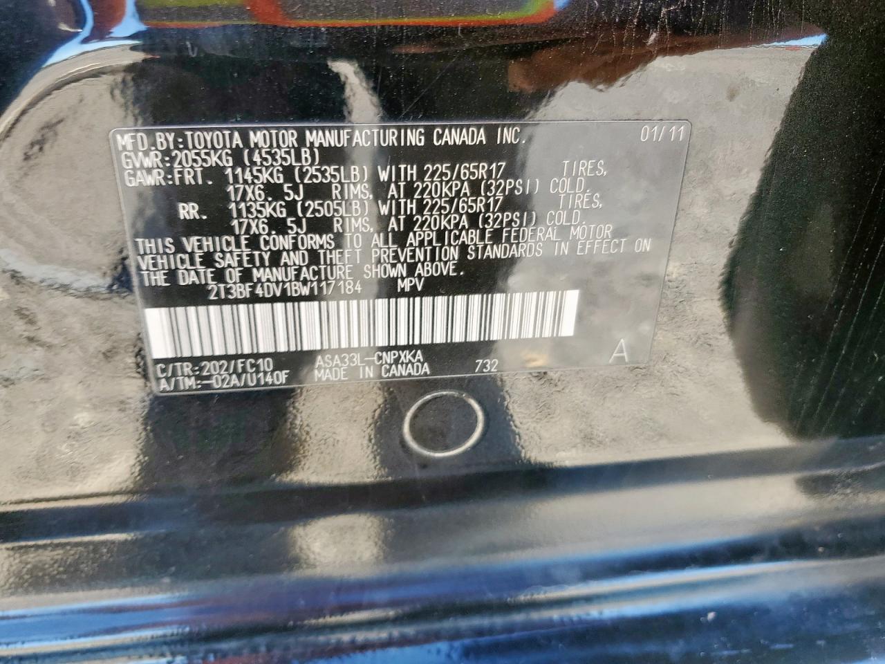 2011 Toyota Rav4 VIN: 2T3BF4DV1BW117184 Lot: 90922205