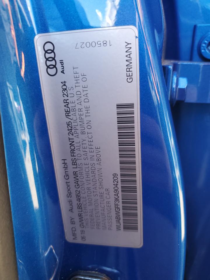2019 Audi Rs3 VIN: WUABWGFF3KA904209 Lot: 82606175