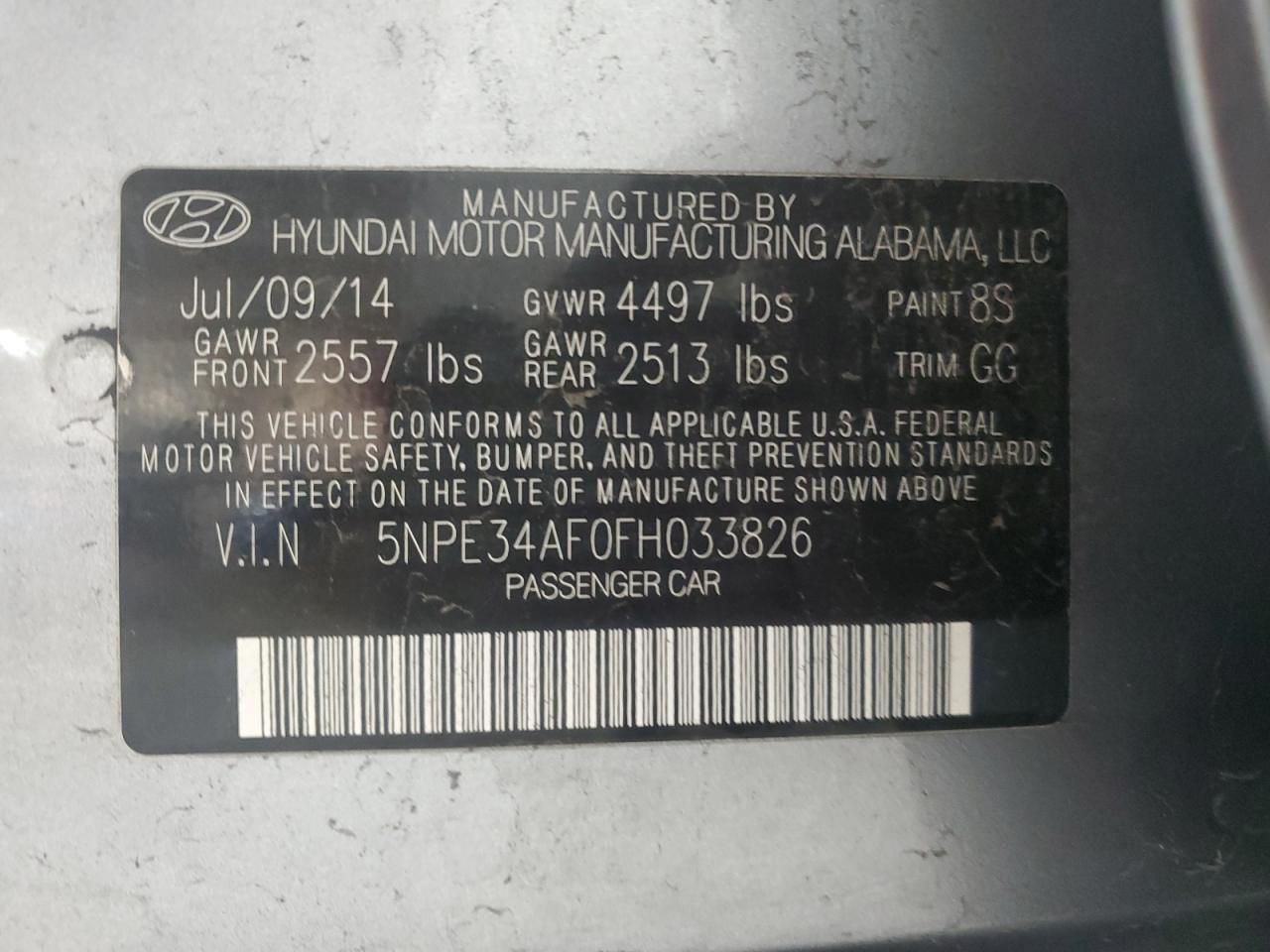 2015 Hyundai Sonata Sport VIN: 5NPE34AF0FH033826 Lot: 85867795