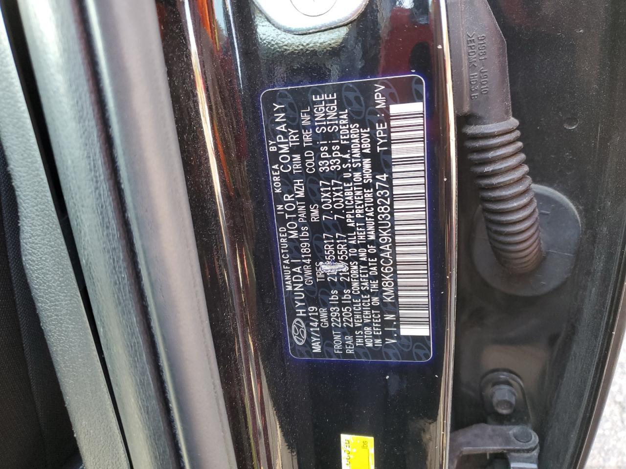 2019 Hyundai Kona Sel VIN: KM8K6CAA9KU382374 Lot: 84972755