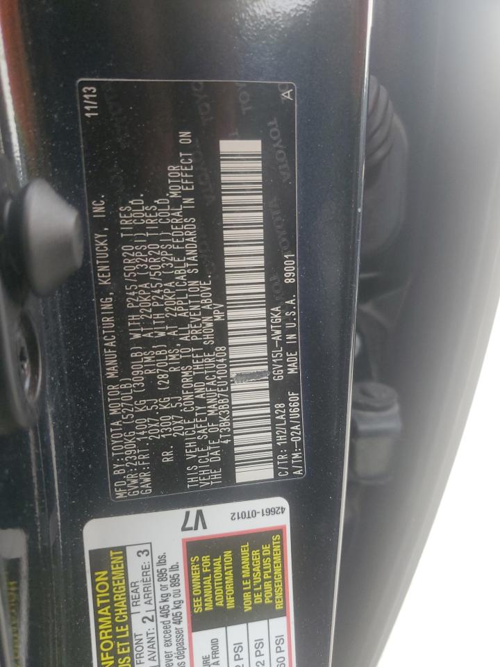 2014 Toyota Venza Le VIN: 4T3BK3BB7EU100408 Lot: 86250875