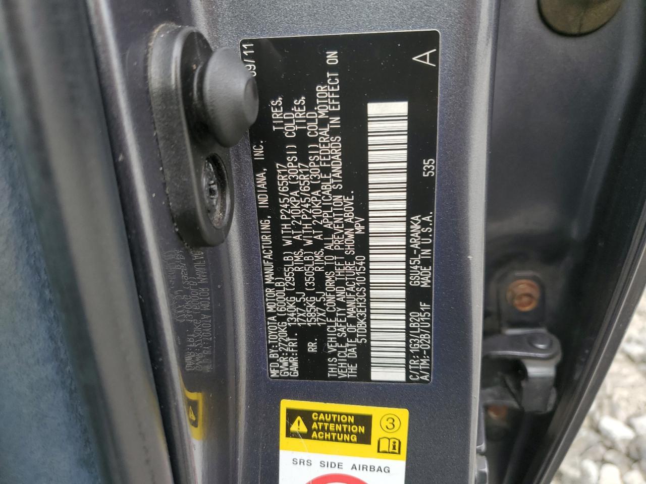 2012 Toyota Highlander Base VIN: 5TDBK3EH3CS101540 Lot: 85685505