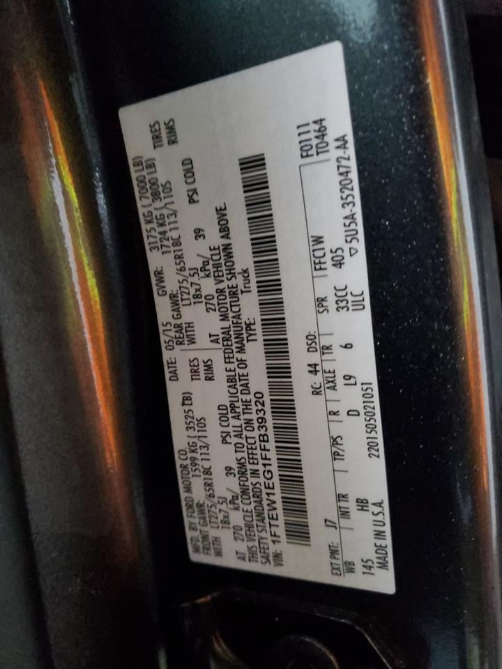 2015 Ford F150 Supercrew VIN: 1FTEW1EG1FFB39320 Lot: 87178355