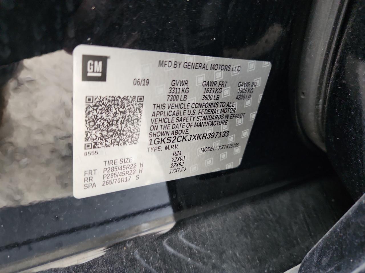 2019 GMC Yukon Denali VIN: 1GKS2CKJXKR397133 Lot: 89829895