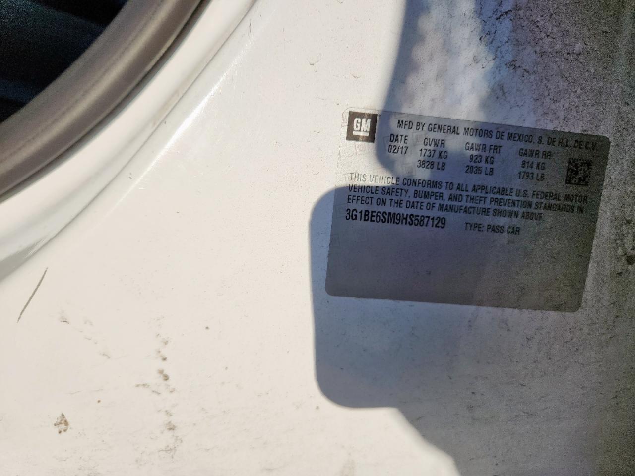 2017 Chevrolet Cruze Lt VIN: 3G1BE6SM9HS587129 Lot: 85308855