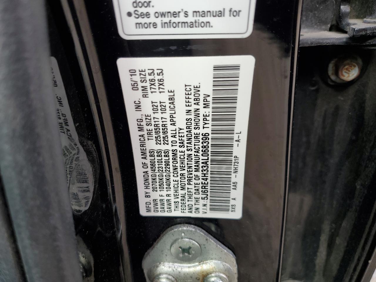 2010 Honda Cr-V Lx VIN: 5J6RE4H33AL068396 Lot: 90367595