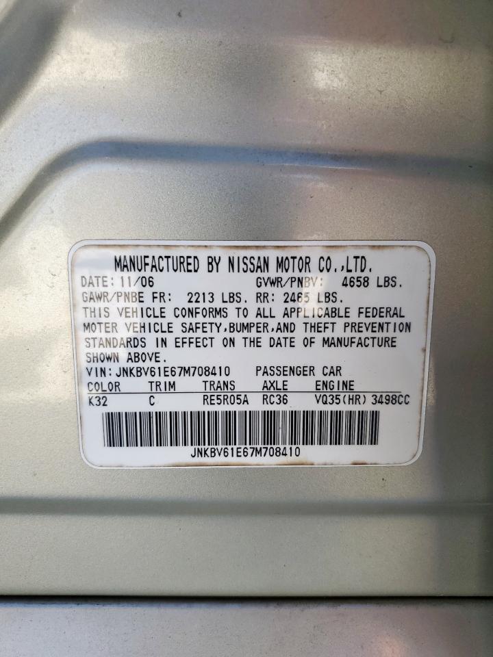 2007 Infiniti G35 VIN: JNKBV61E67M708410 Lot: 91095155