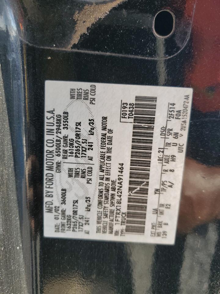 2002 Ford F150 VIN: 1FTRX18L42NA91464 Lot: 84427695