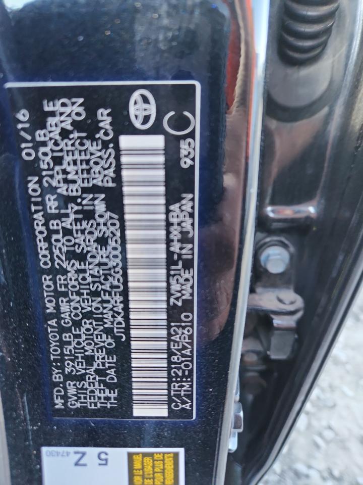 2016 Toyota Prius VIN: JTDKARFU5G3005207 Lot: 85888485