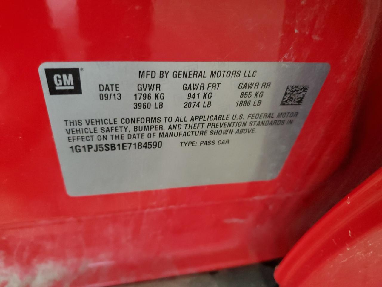 2014 Chevrolet Cruze Eco VIN: 1G1PJ5SB1E7184590 Lot: 85751805