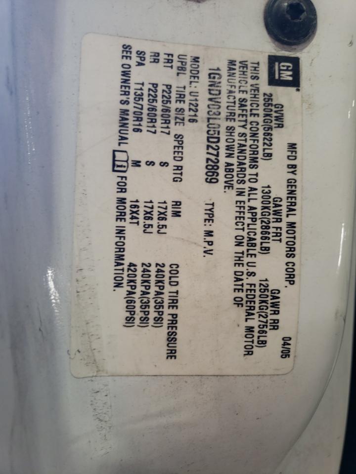 2005 Chevrolet Uplander VIN: 1GNDV03L05D272869 Lot: 85929525