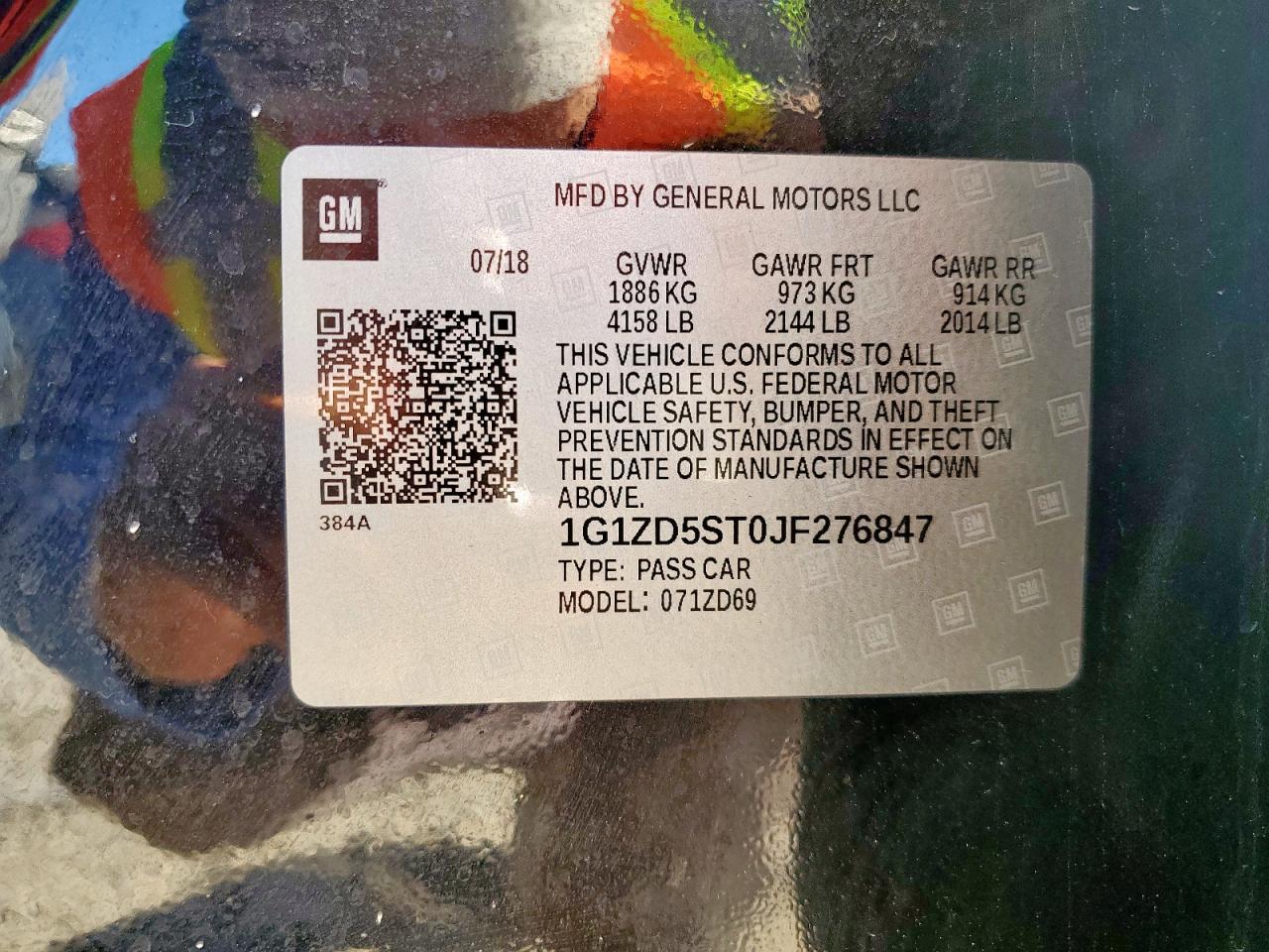 2018 Chevrolet Malibu Lt VIN: 1G1ZD5ST0JF276847 Lot: 86234745