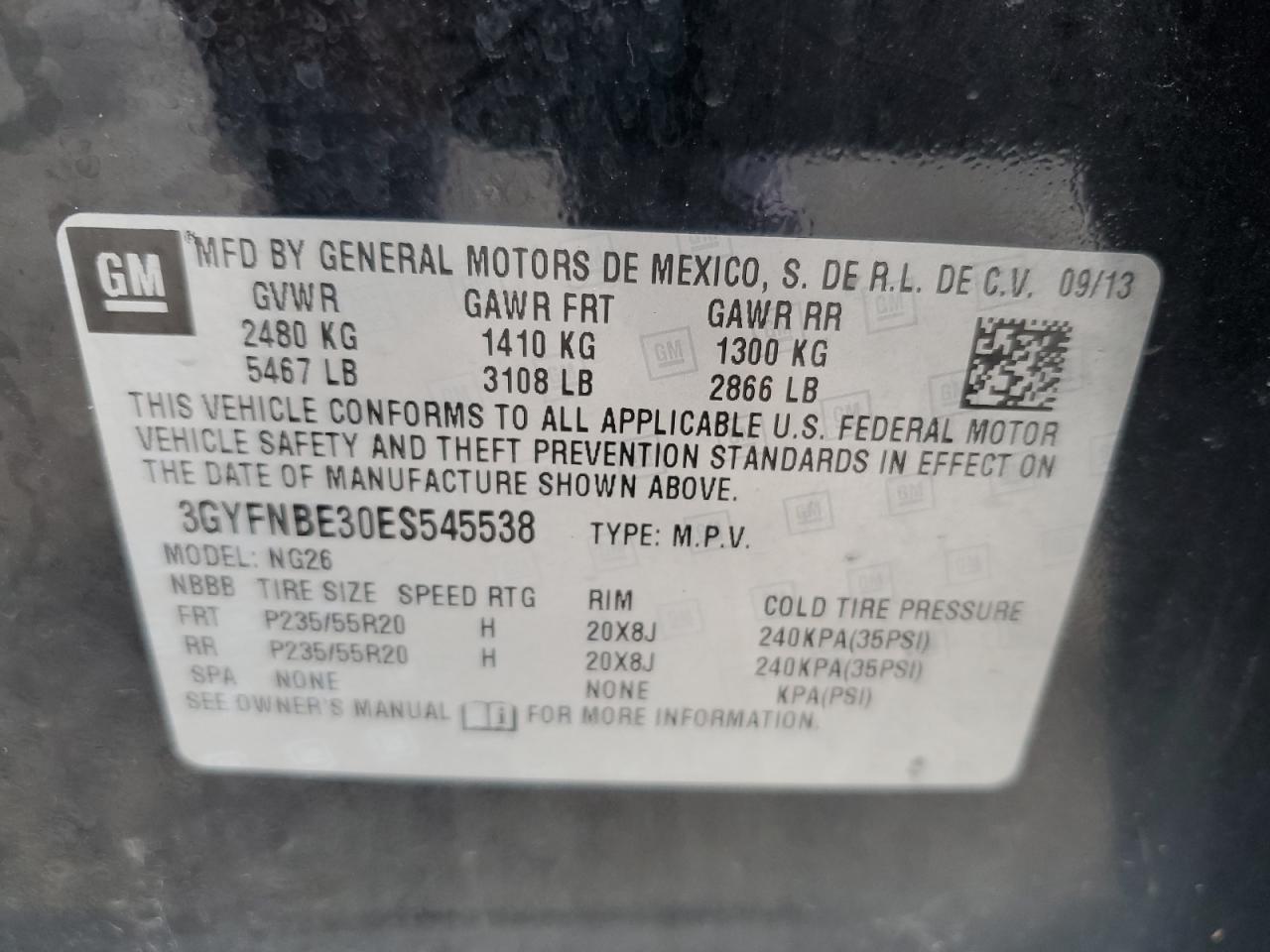 2014 Cadillac Srx Luxury Collection VIN: 3GYFNBE30ES545538 Lot: 91015705