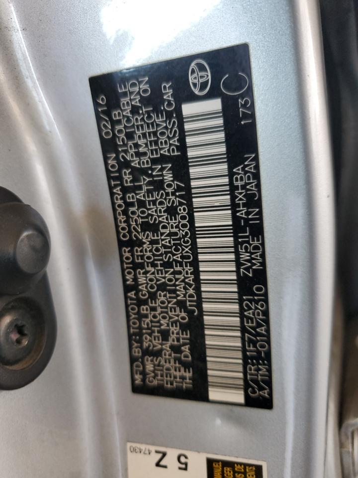 2016 Toyota Prius VIN: JTDKARFUXG3008717 Lot: 81805325