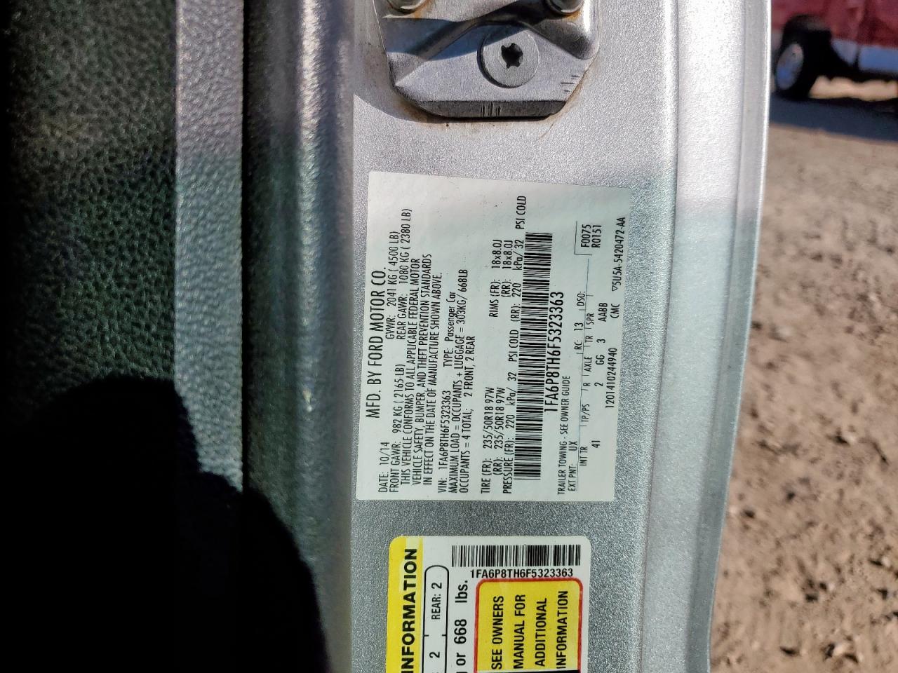 2015 Ford Mustang VIN: 1FA6P8TH6F5323363 Lot: 84389435