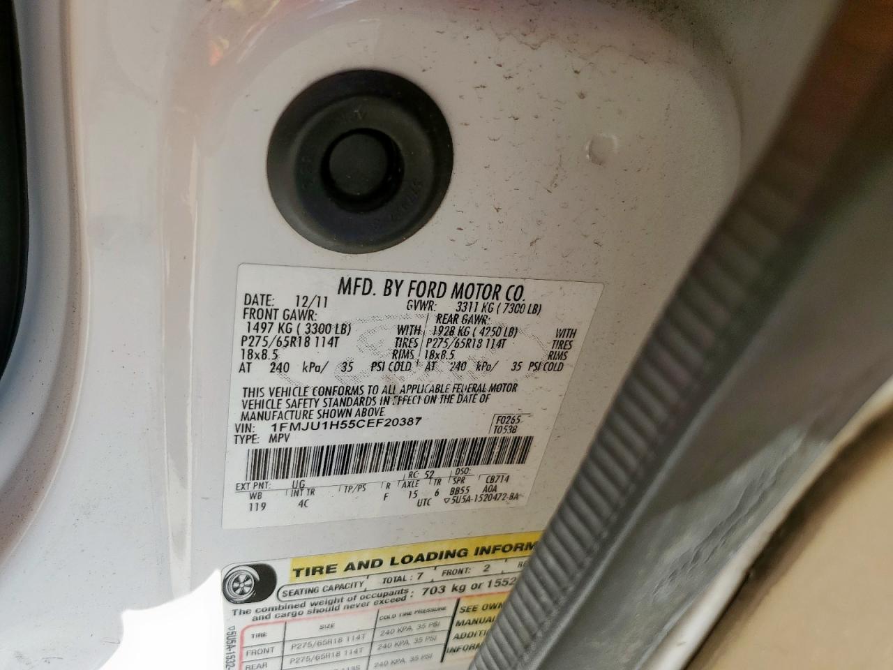 2012 Ford Expedition Xlt VIN: 1FMJU1H55CEF20387 Lot: 85335765