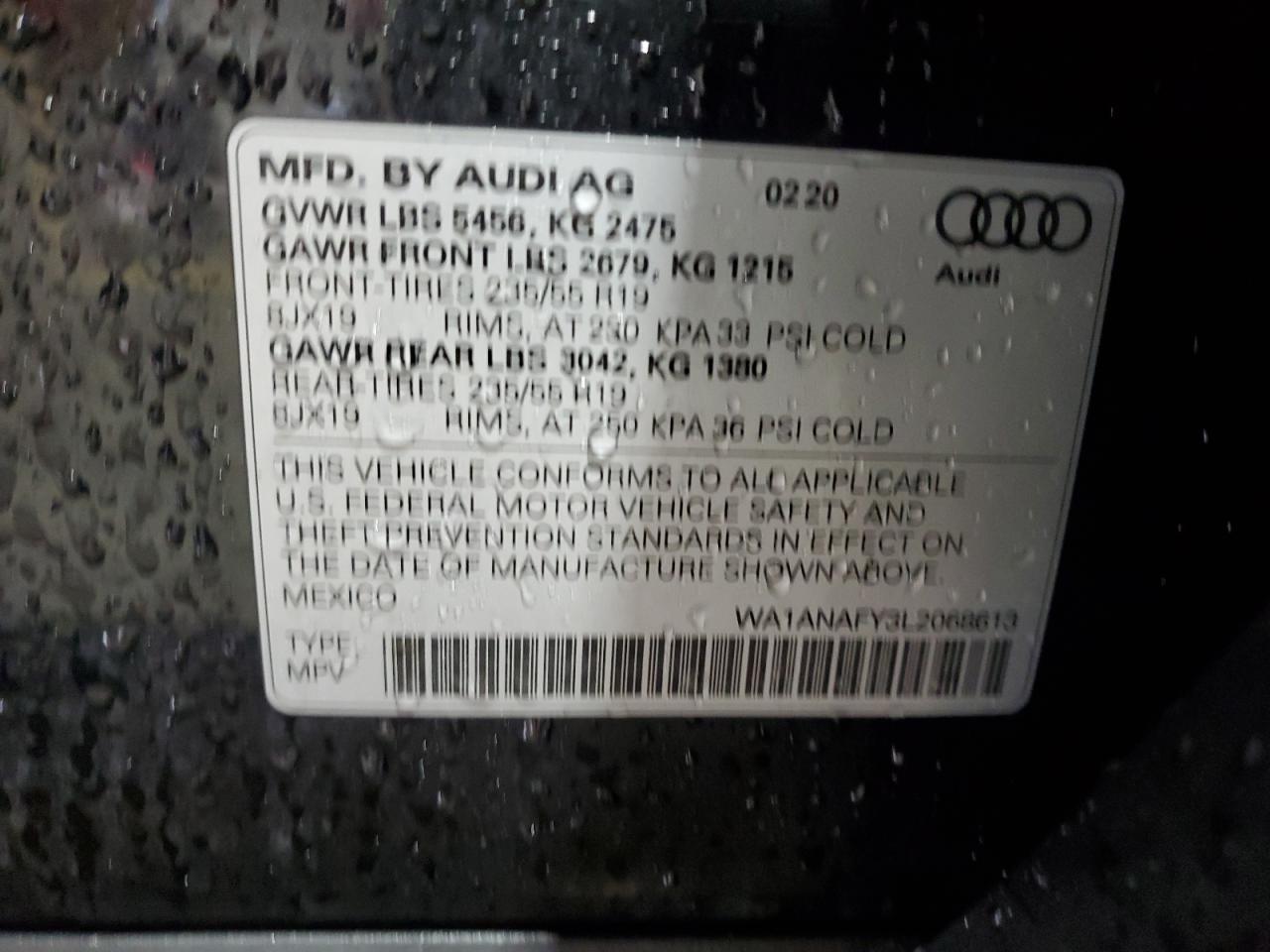 2020 Audi Q5 Premium VIN: WA1ANAFY3L2068613 Lot: 85477825