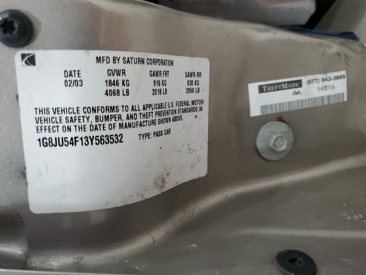 2003 Saturn L200 VIN: 1G8JU54F13Y563532 Lot: 90378515