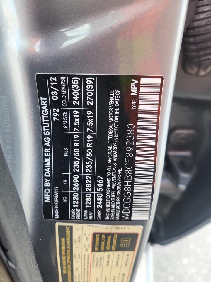 2012 Mercedes-Benz Glk 350 4Matic VIN: WDCGG8HB8CF892380 Lot: 86267735